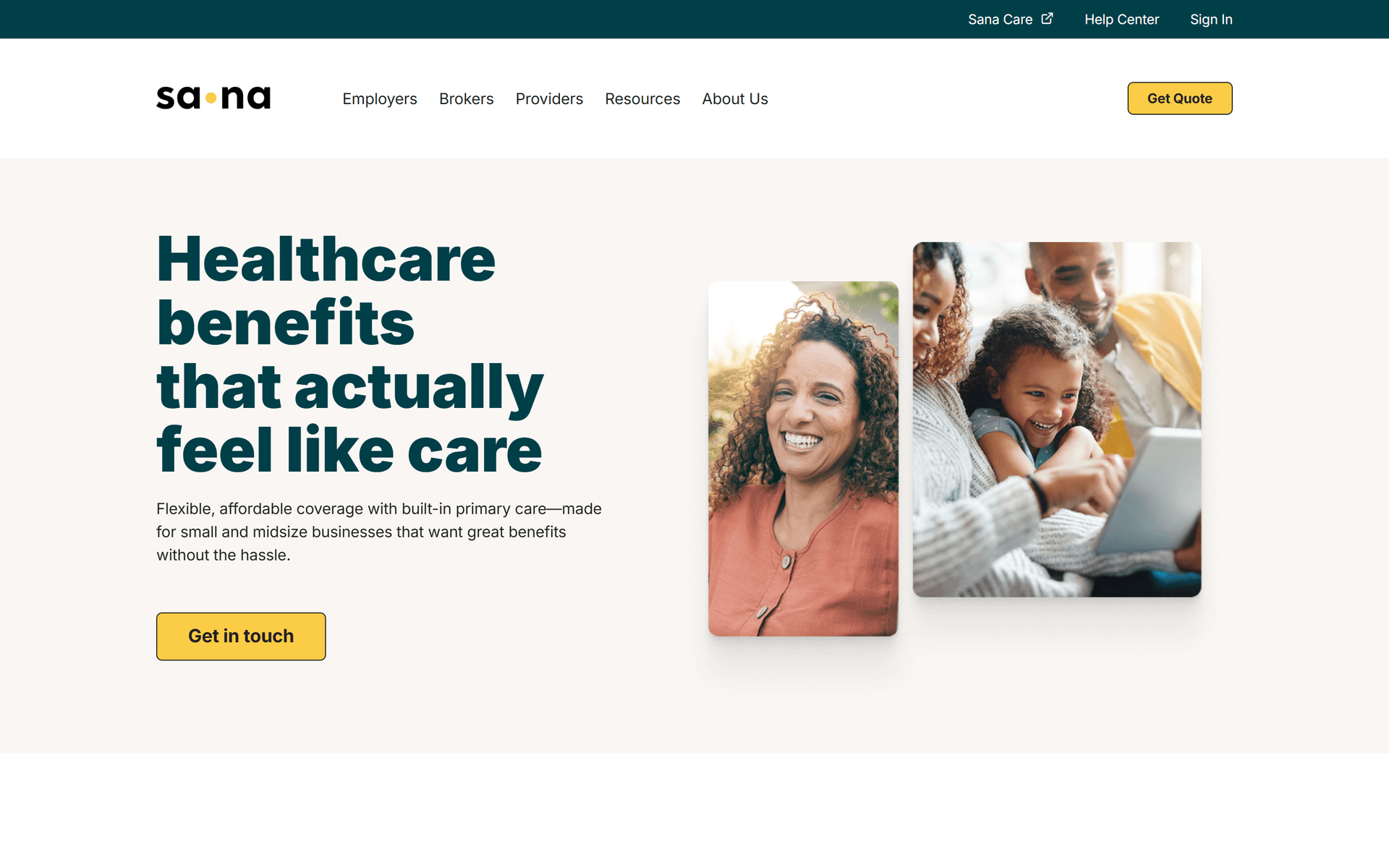 Sana Benefits website